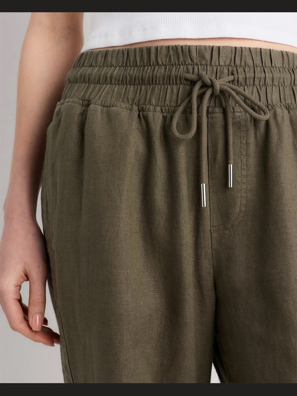 Quince Olive Wide-Leg Linen Drawstring Pants 30” inseam - Picture 5 of 6